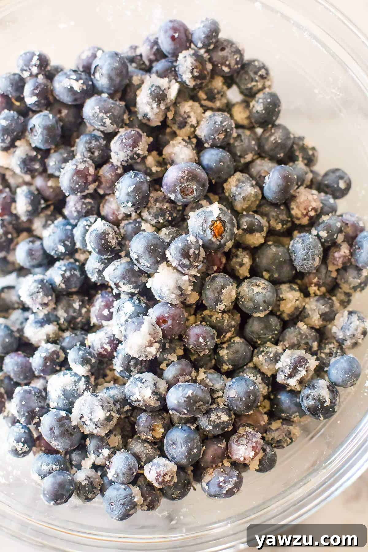 Blueberries tossed with sugar and lemon juice.