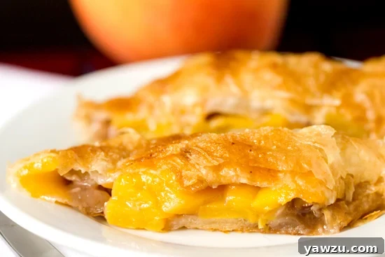 Delicious Peach Strudel, golden brown and flaky