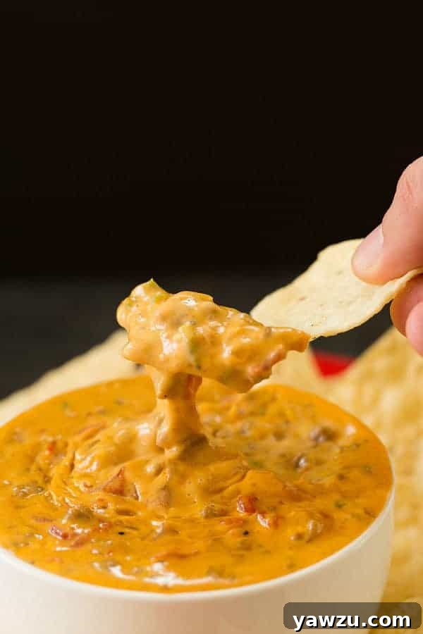 A slow cooker filled with bubbling, spicy beef queso dip, garnished with chopped cilantro.