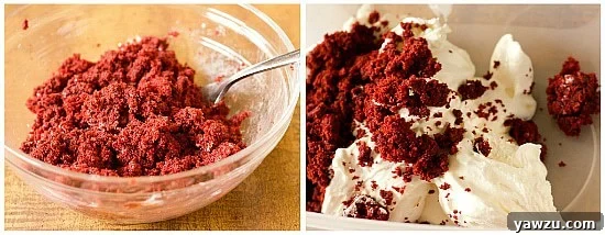 Process of blending ingredients for the Red Velvet Ice Cream base, showing its creamy consistency.