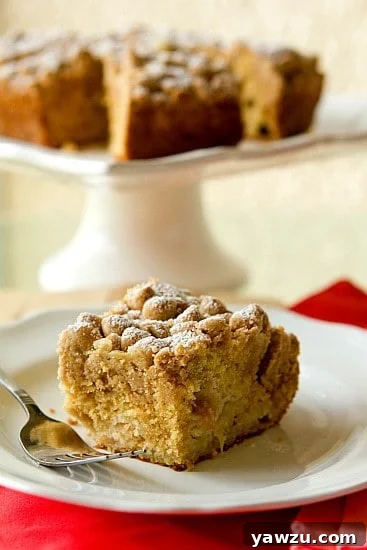 A delicious Rhubarb Crumb Cake with a generous crumb topping, ready to be enjoyed.