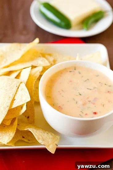 Delicious Chile con Queso in a bowl with chips