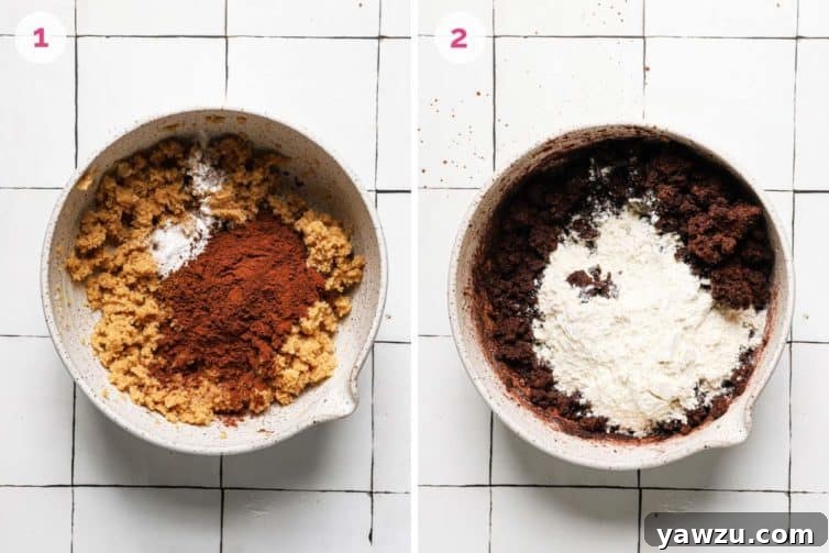 Two side by side photos of how to make the chocolate cookie dough.