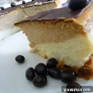 Slice of coffee and espresso layered cheesecake on a white plate.