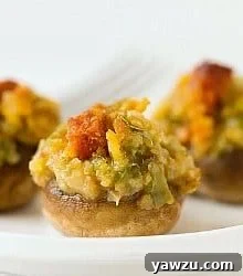 Prepared Mrs. Waterman's Stuffed Mushrooms ready for serving