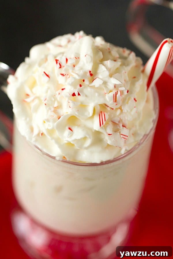 White Chocolate Steamers with crushed candy canes and whipped cream