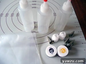 Supplies for decorating cookies with royal icing.