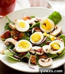 Warm Spinach Salad with Bacon, Mushrooms & Hard-Boiled Eggs
