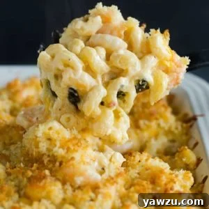 Scooping up a big helping of Cajun shrimp macaroni and cheese.