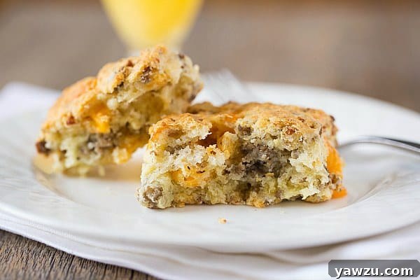 A baking sheet filled with freshly baked Sausage-Cheddar Biscuits