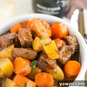 Delicious Guinness Beef Stew ready to serve.