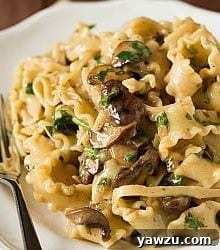 Creamy Mushroom Fontina Pasta dish with fresh herbs