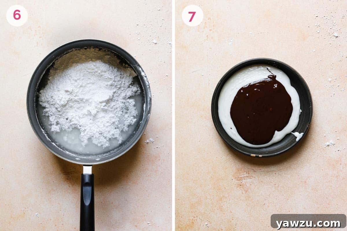 Two side by side photos for making the icing for the cookies.