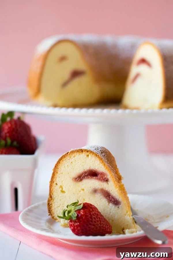 Delicious Strawberry Swirl Cream Cheese Pound Cake, perfect for summer dessert
