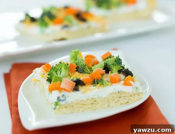 Sliced Veggie Pizza Appetizer on a Serving Platter