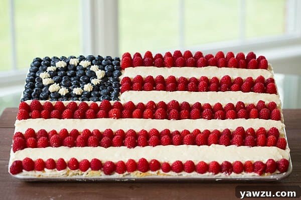 A slice of Flag Cake on a plate, ready to be served