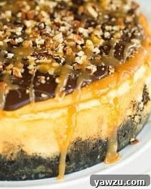 Delicious Turtle Cheesecake ready to be served
