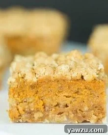 Pumpkin Pie Oatmeal Crumb Bars ready to be served
