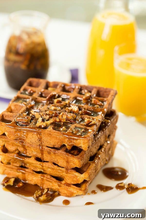Decadent Praline Waffles with Cinnamon and Pecans