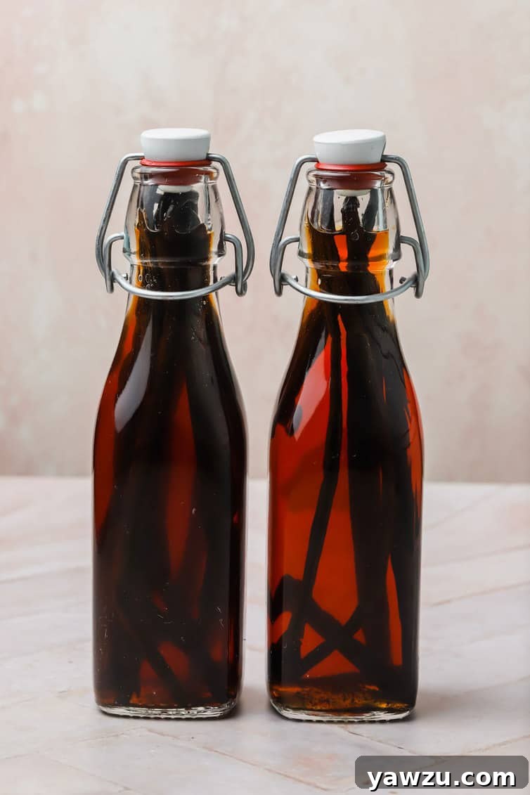 Two bottles of homemade vanilla extract.