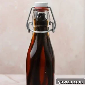 Homemade vanilla extract in a bottle.