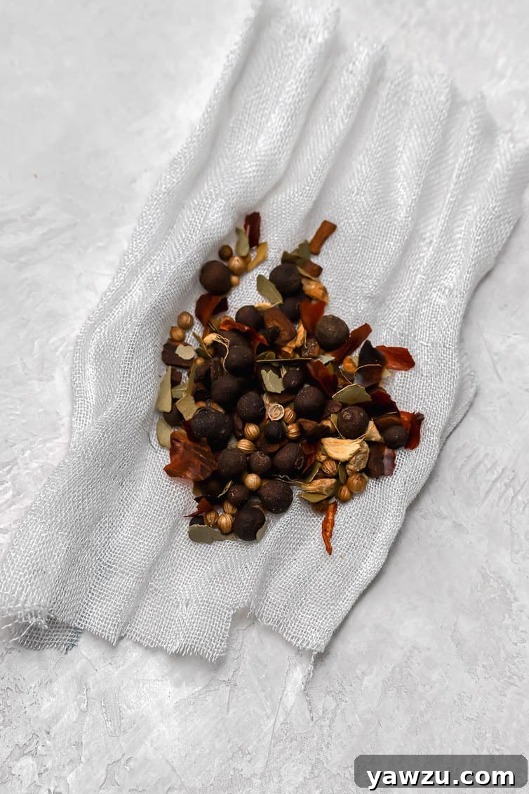 Pickling spice in cheesecloth