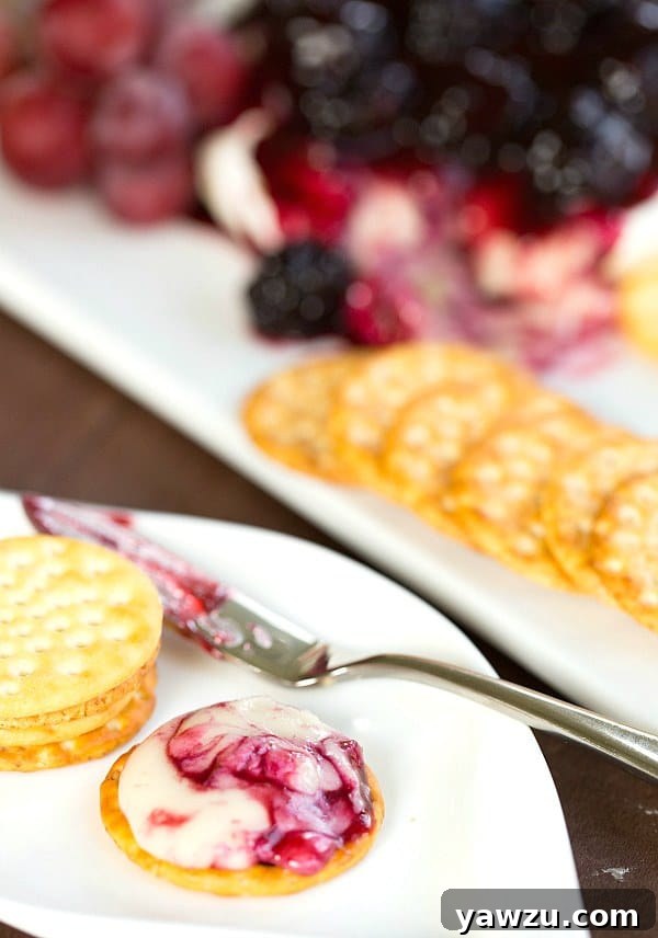 Baked Brie with Blackberry Compote served with crackers