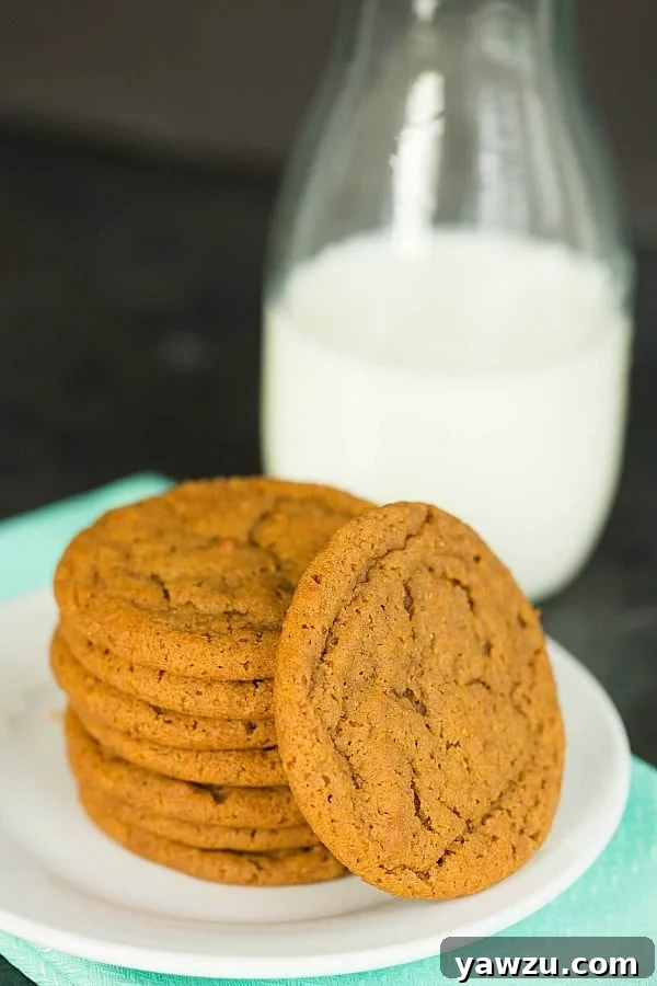 Close-up of a stack of homemade Soft and Chewy Gingersnap Cookies