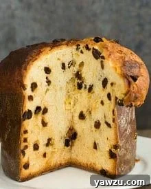 Finished Panettone, golden brown and ready to serve, a classic Italian sweet bread for the holidays.