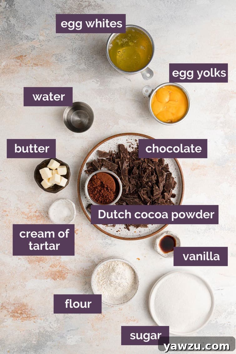 Ingredients for cake portion of Buche de Noel prepped and labeled.