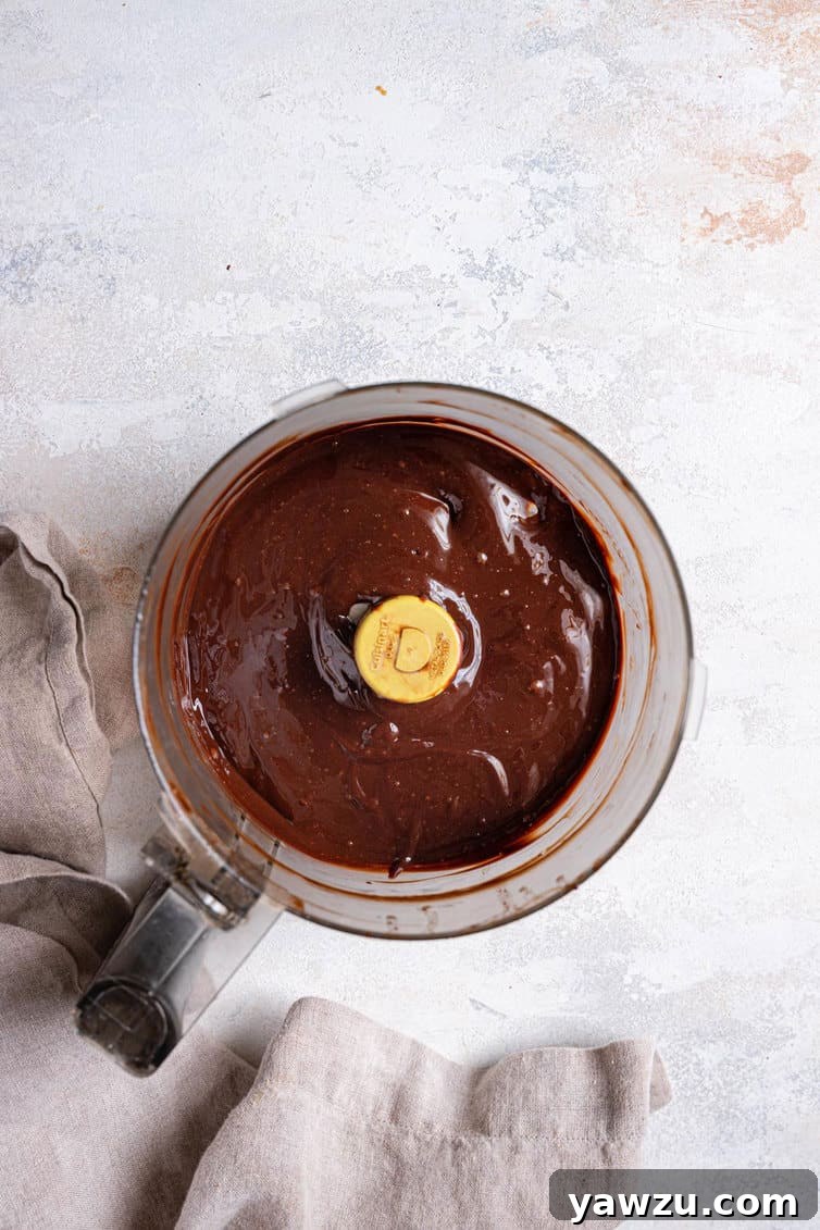 Chocolate ganache in a food processor.