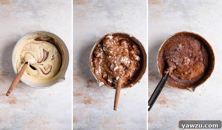 Final steps of mixing together chocolate sponge cake.