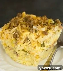 Slow Cooker Sausage, Hash Brown & Cheddar Breakfast Casserole