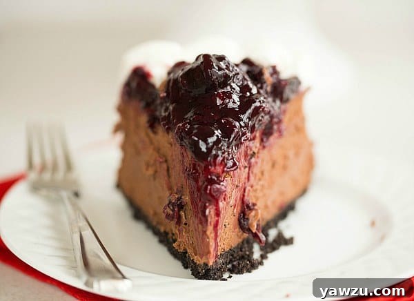 Close-up of the cherry topping on the Black Forest Cheesecake