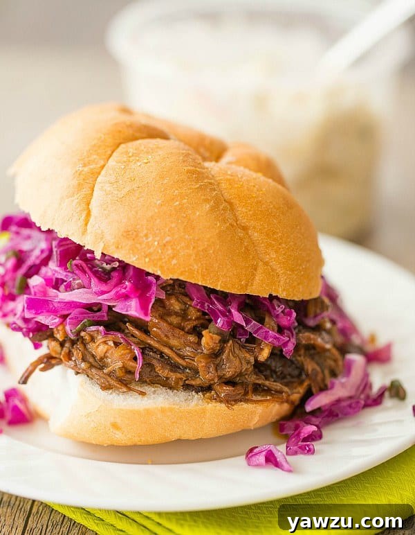 Honey-Balsamic Pulled Pork with Asian Slaw by @browneyedbaker
