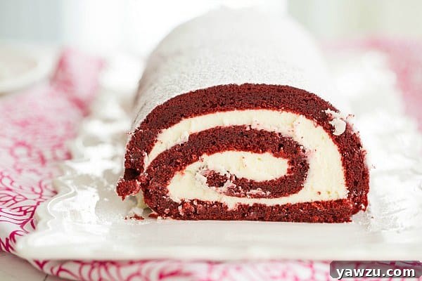 Red Velvet Roll Cake with Swirls of White Chocolate Cream Cheese Filling