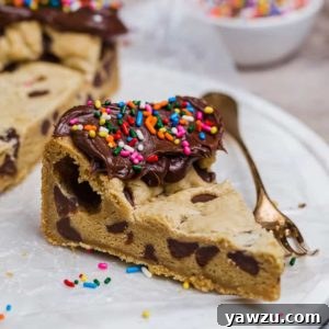 Chocolate Chip Cookie Cake with frosting and sprinkles