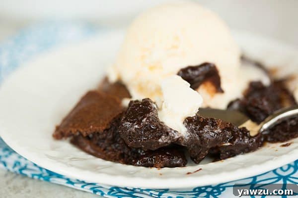 Serving Brownie Pudding with Vanilla Ice Cream
