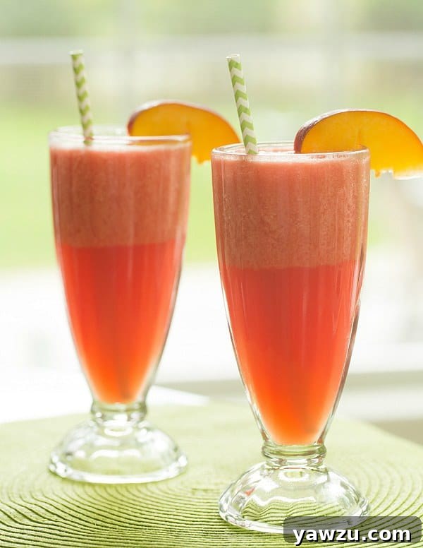 Watermelon-Peach Slushies - The Ultimate Summer Refresher | yawzu.com #recipe #summer #drinks