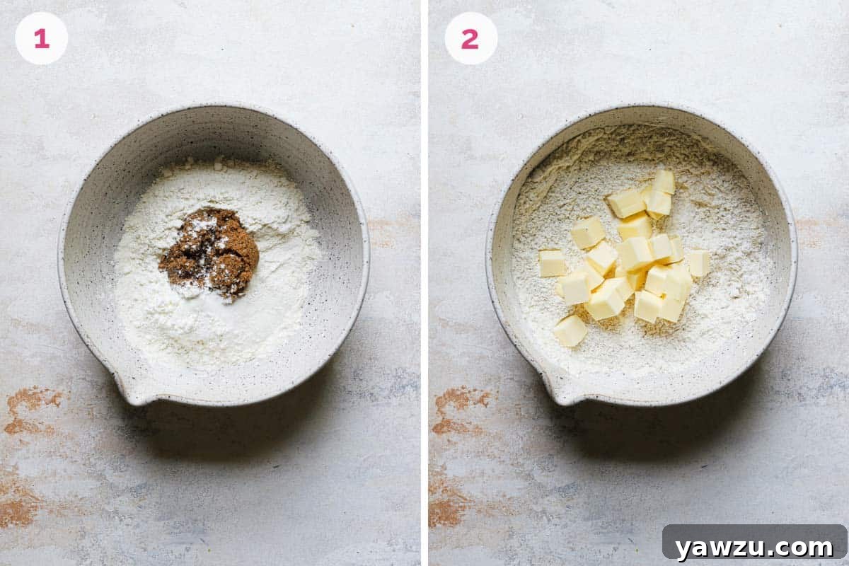 Two side by side photos of the steps for making the crust.