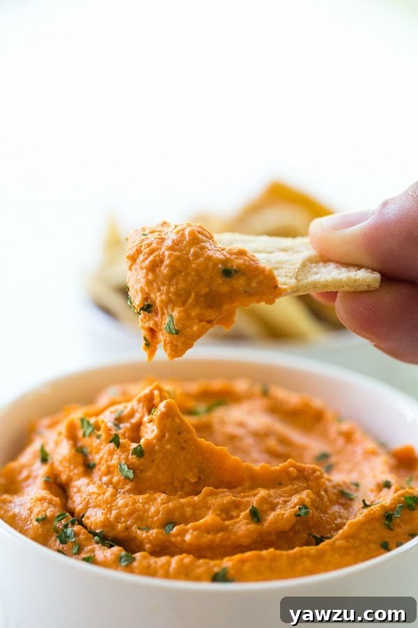 Roasted Red Pepper Hummus | browneyedbaker.com #recipe