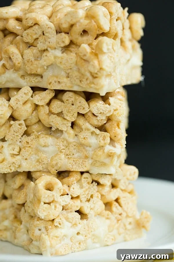 Honey Nut Cheerios & Banana Marshmallow Cereal Treats - A delightful no-bake dessert for all ages.