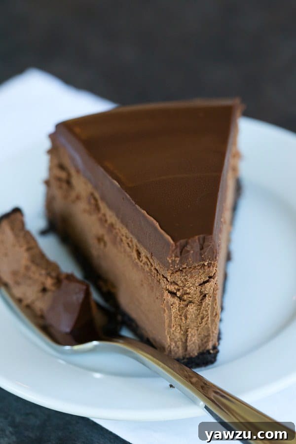 Close-up of Chocolate Lover's Cheesecake with Ganache