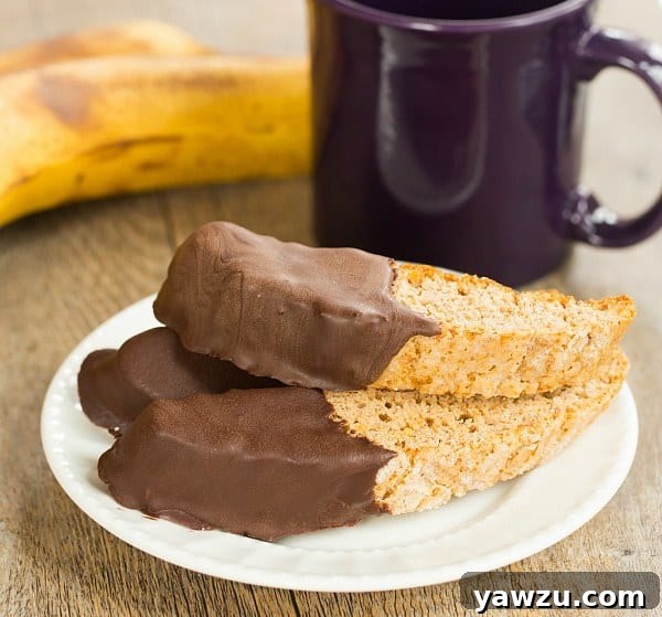 Chocolate-Dipped Banana Bread Biscotti - perfect for coffee