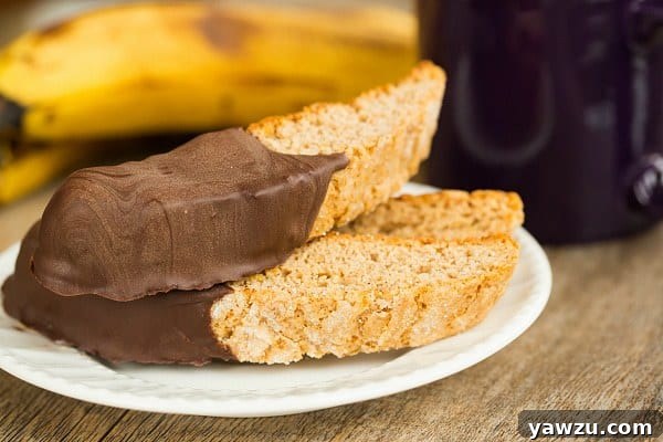 Close-up of Chocolate-Dipped Banana Bread Biscotti