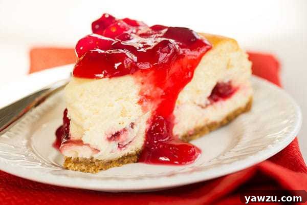 Cranberry-Eggnog Cheesecake slices with a vibrant cranberry topping, showcasing the creamy texture and inviting swirls of fruit, perfect for a holiday gathering.