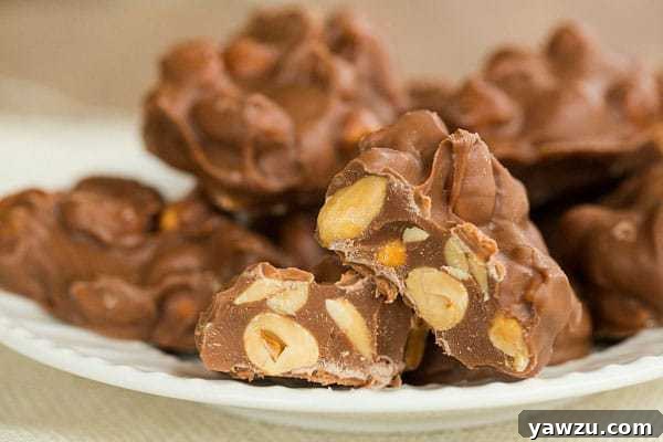 Beautifully formed Slow Cooker Chocolate-Covered Peanut Clusters set on parchment paper, ready for holiday enjoyment.