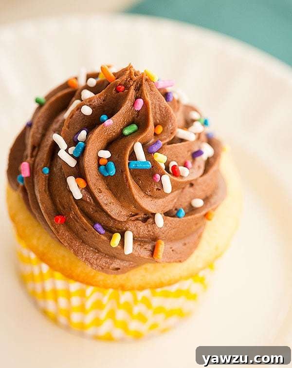 Perfectly Moist Yellow Cupcakes with Smooth Chocolate Buttercream