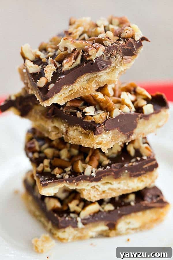 Finished Saltine Toffee Candy broken into pieces, ready to be served or stored.