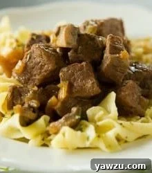 Slow Cooker Beef Tips with Mushrooms and Egg Noodles